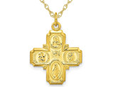 Miraculous Medal Cross Pendant Necklace in Yellow Sterling Silver with Chain